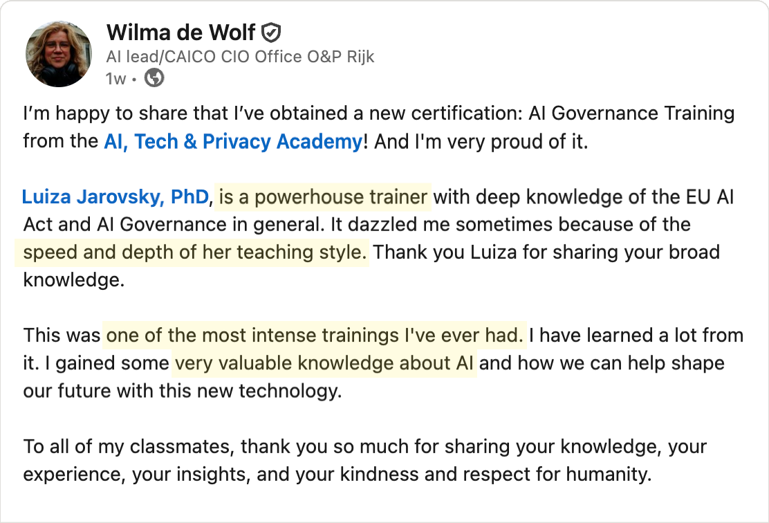 Testimonial - Wilma de Wolf