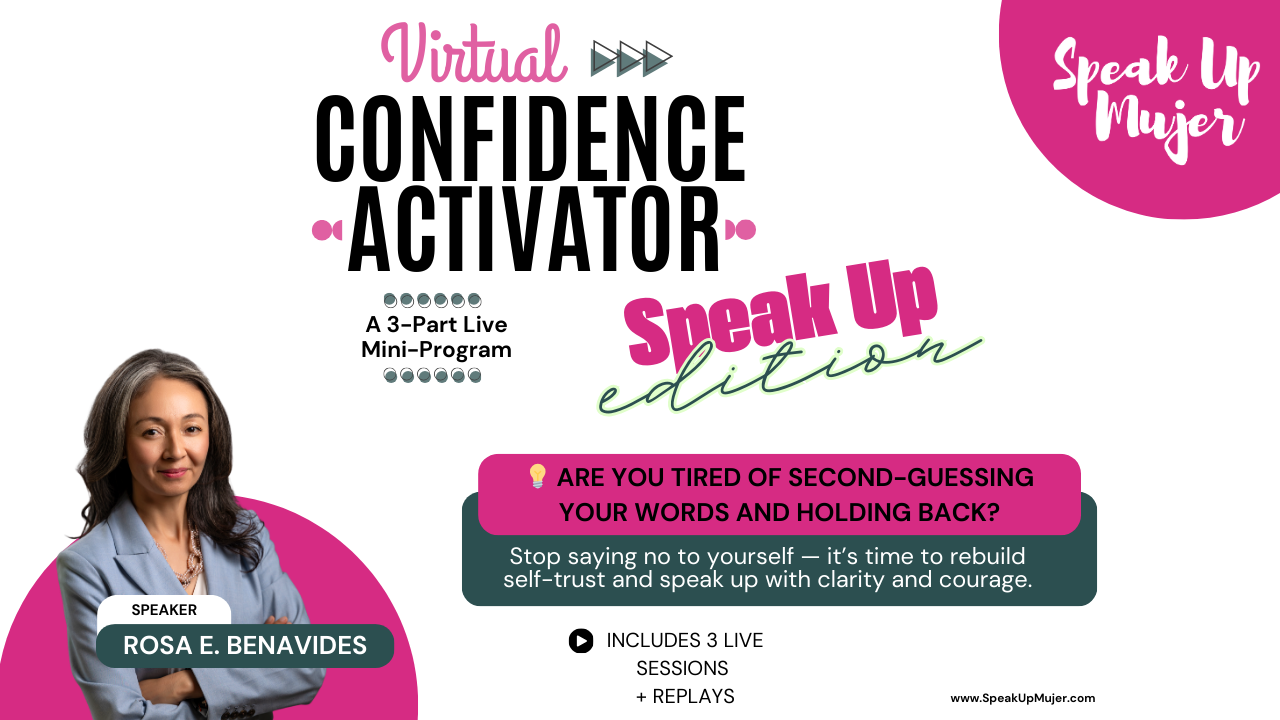 Activate Your Confidence Workshop Virtual to heal and build your self trust and start saying Yes to you again. Latinas and first-gen mujeres women confidence building
