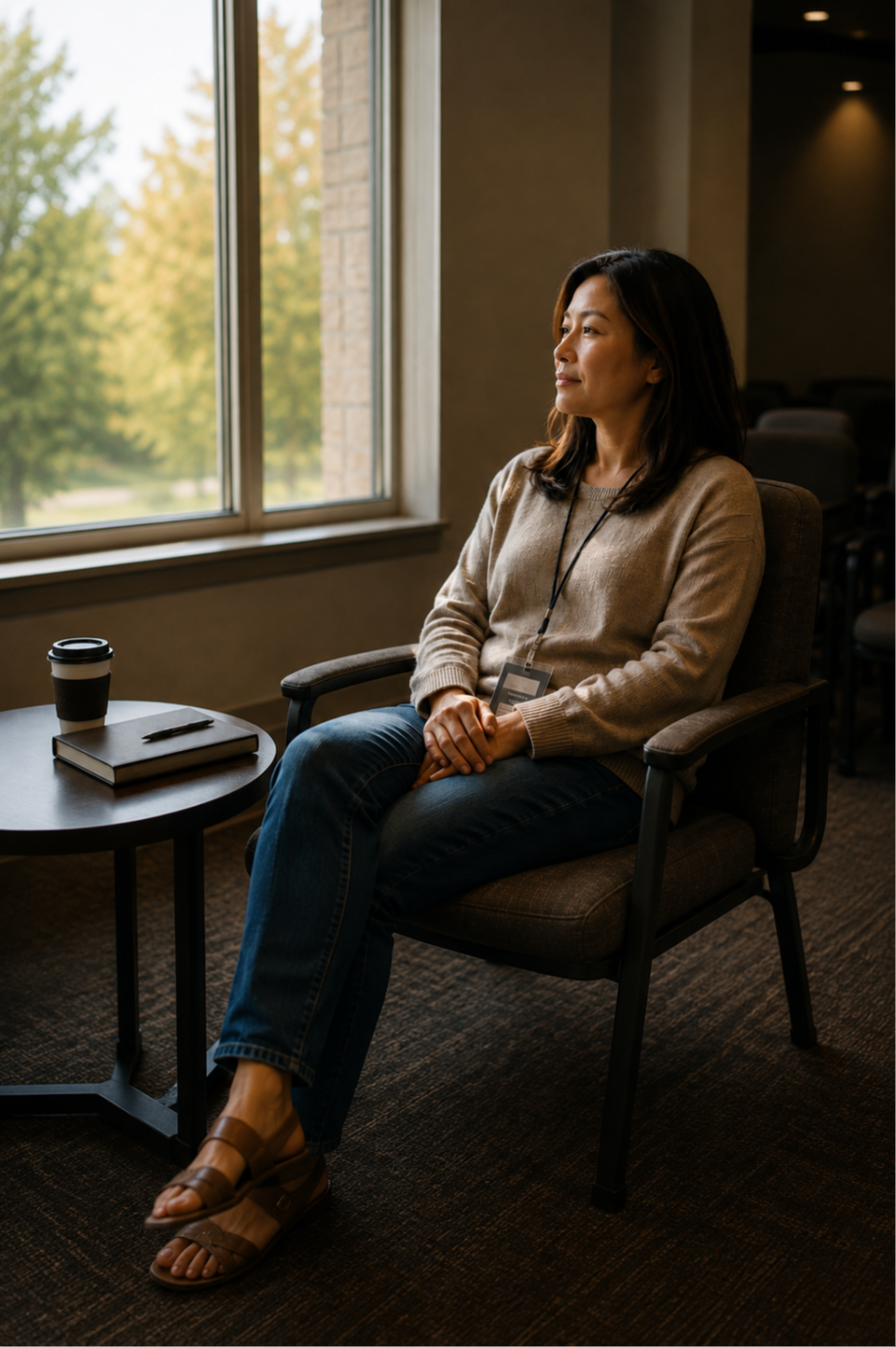 Conference attendee reflecting quietly during Saturday