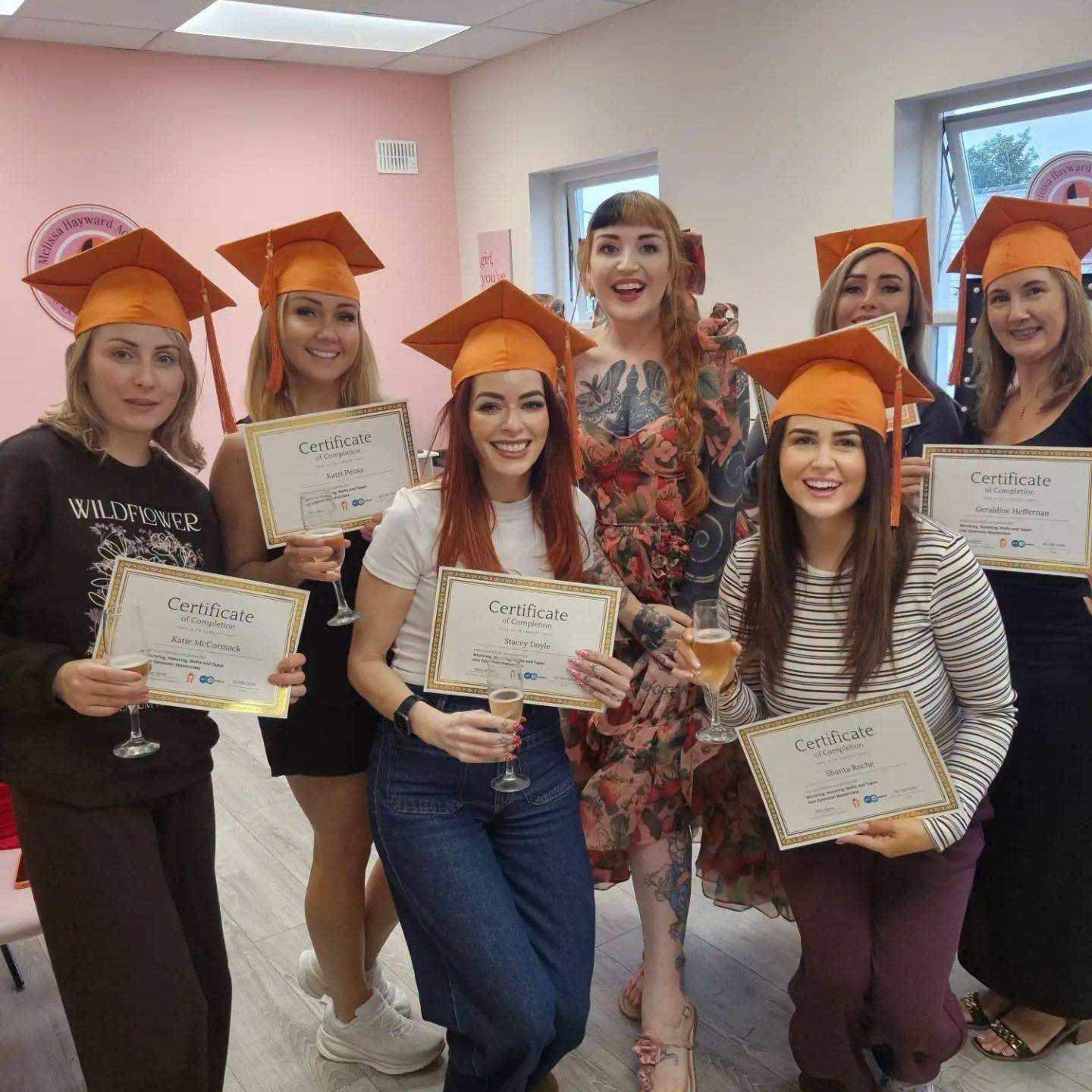 Melissa Hayward with her hair extensions training students in Dublin