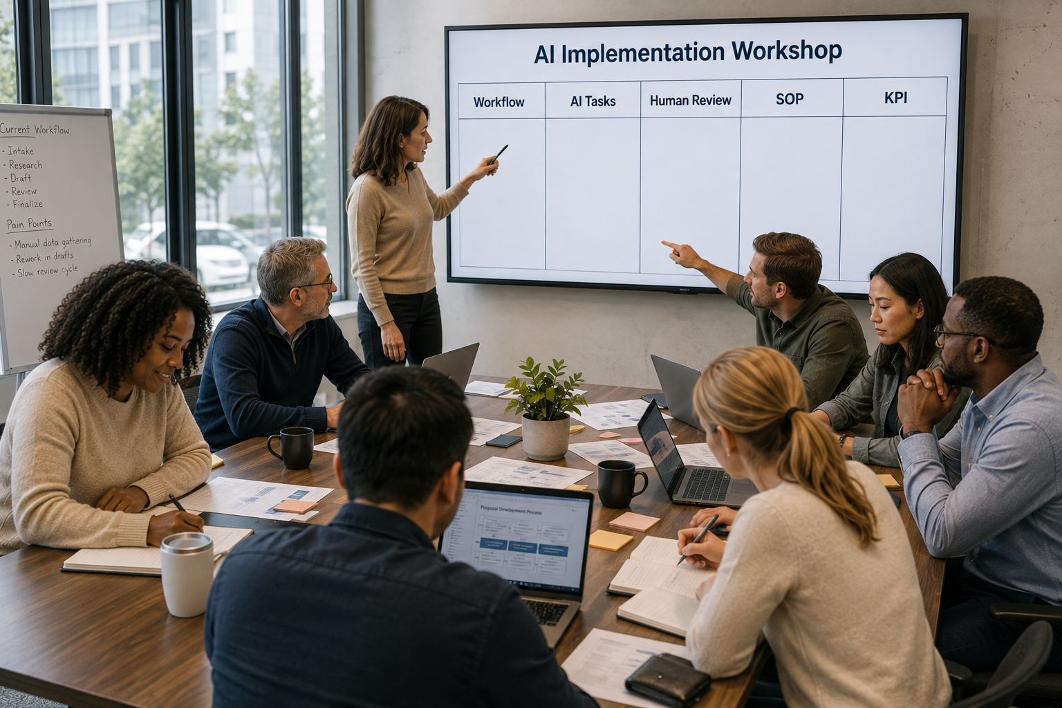 In workshops students learn on real AI workflows they will use.
