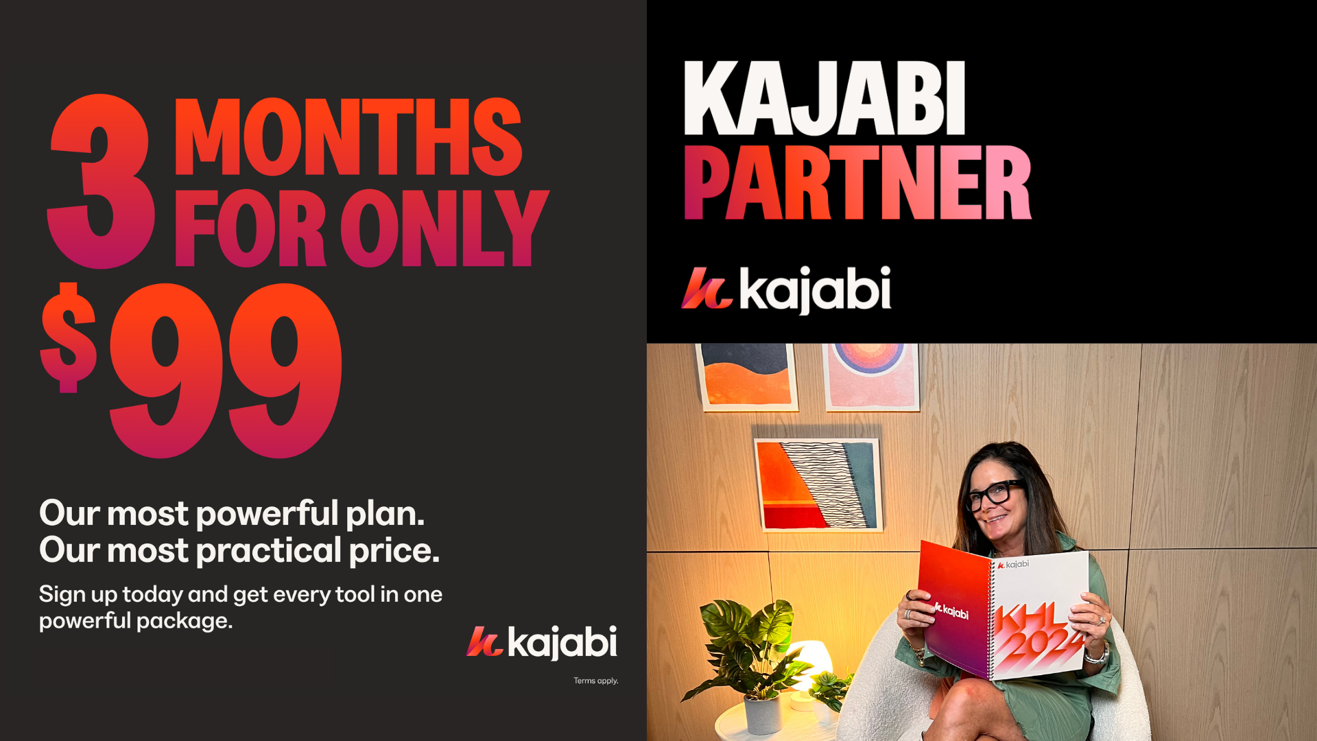 Jen Lehner, Kajabi Partner. Get 3 months of Kajabi for $99.