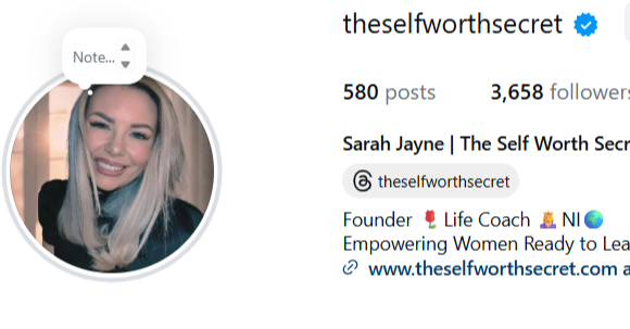 Instagram page of The Self Worth Secret™ encouraging women to follow for tips on self-worth, empowerment, confidence, personal growth, and transformation
