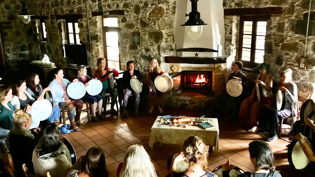 Krista Holland in Crete, Greece teaching the frame drumming academy