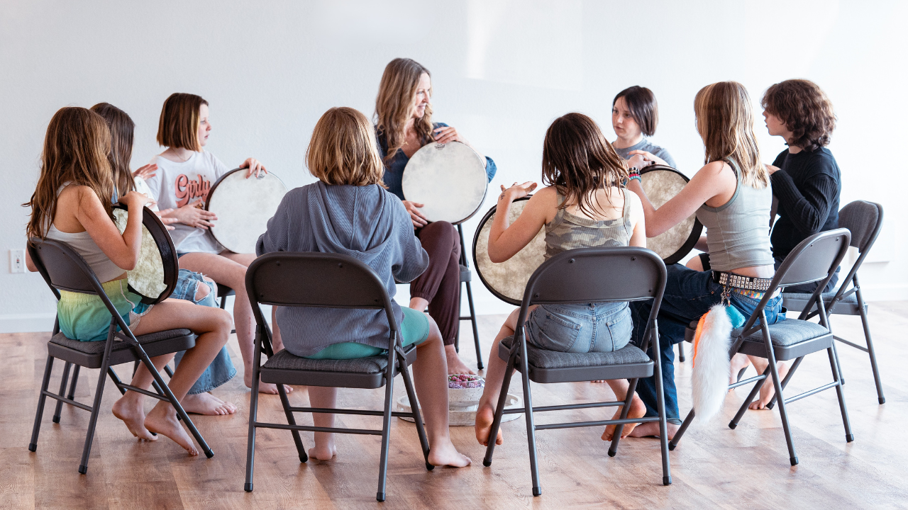 Krista Holland teaching the Drum Group for Girls