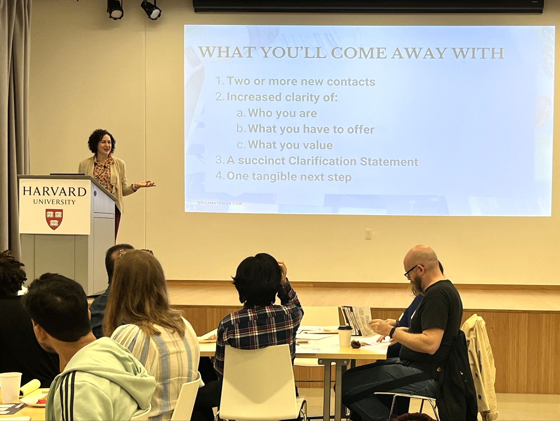 Erica Mattison leads a workshop at Harvard University