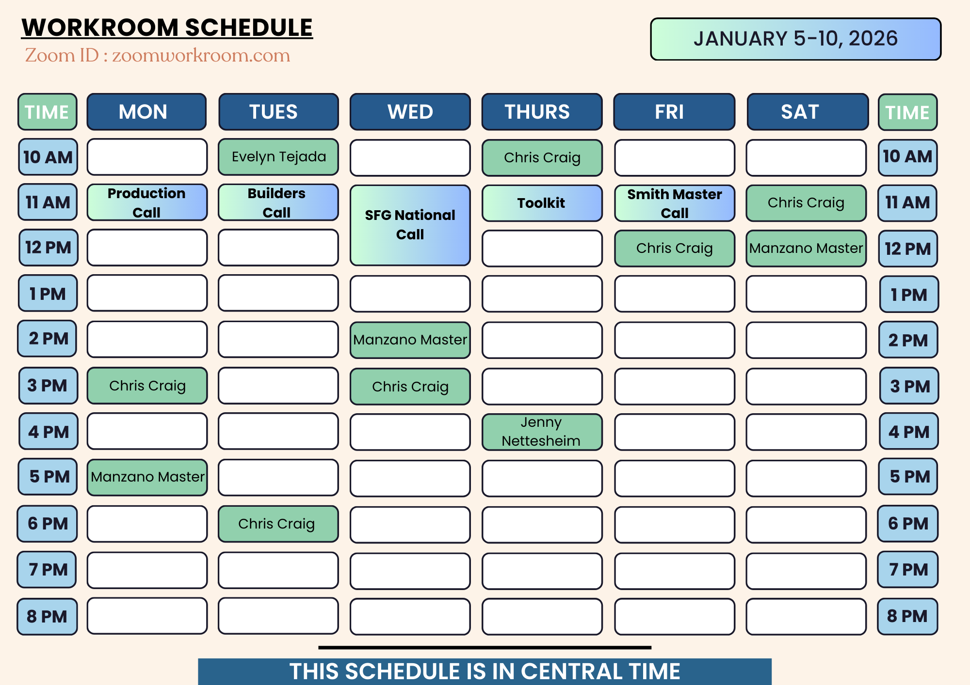 Weekly Workroom Schedule