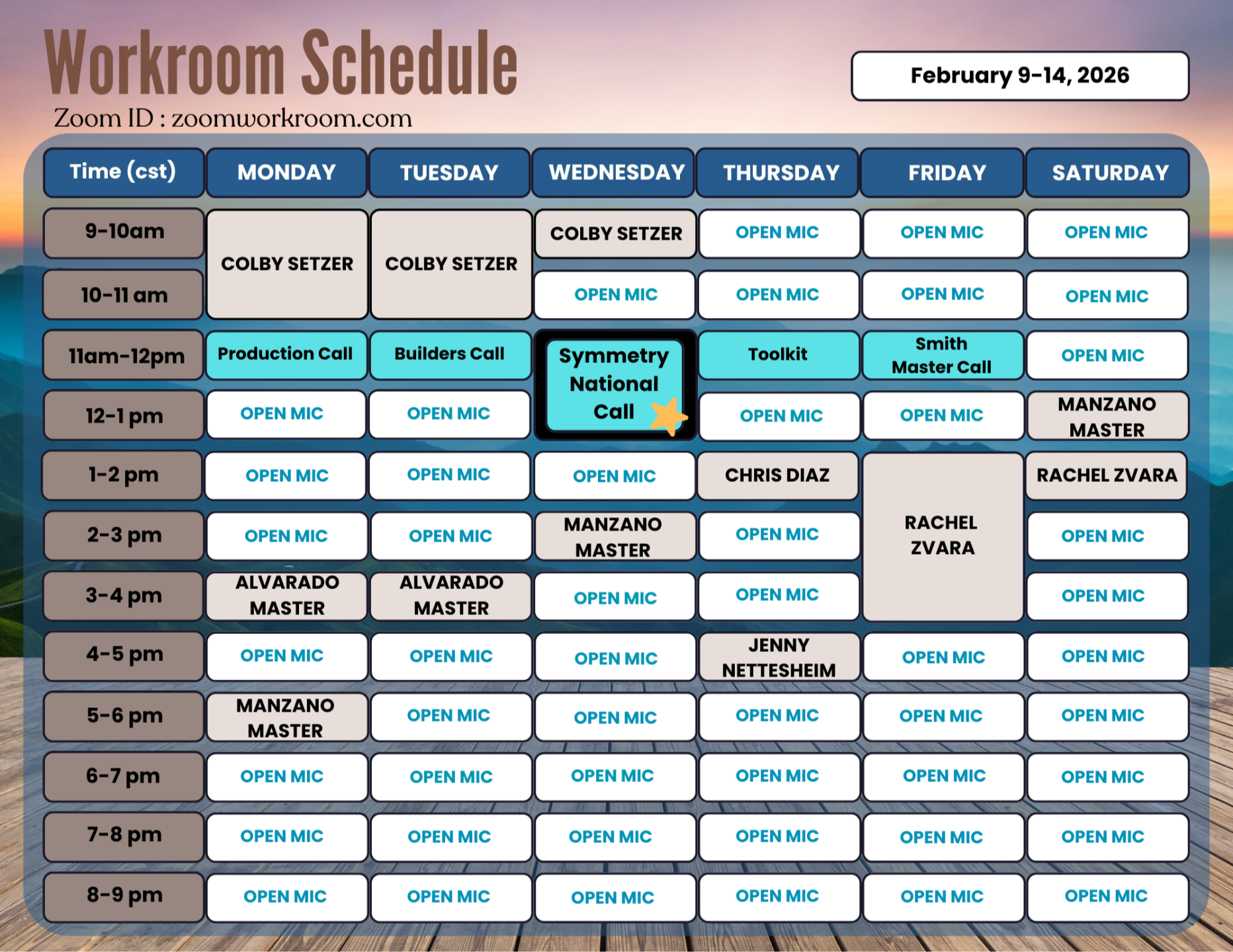 Weekly Workroom Schedule