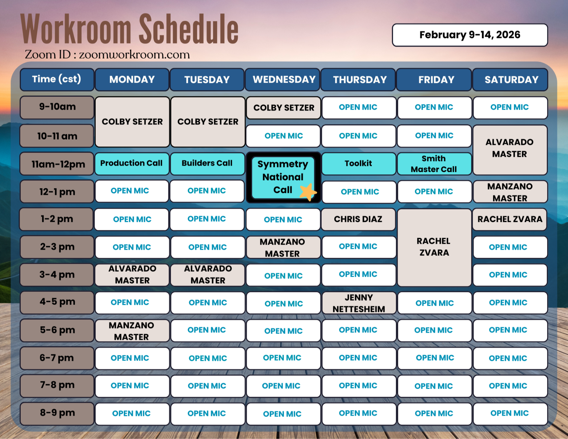 Weekly Workroom Schedule