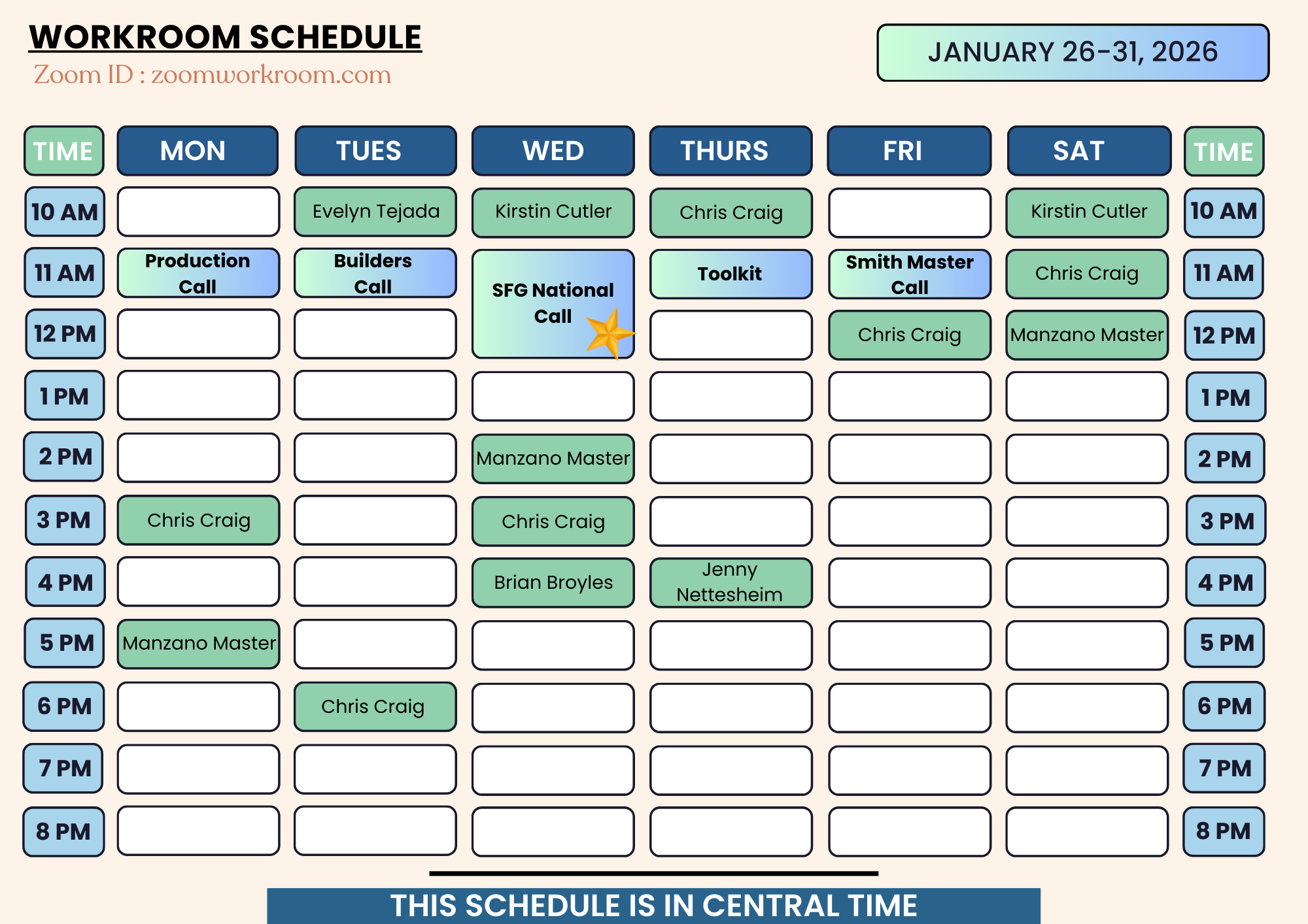 Weekly Workroom Schedule