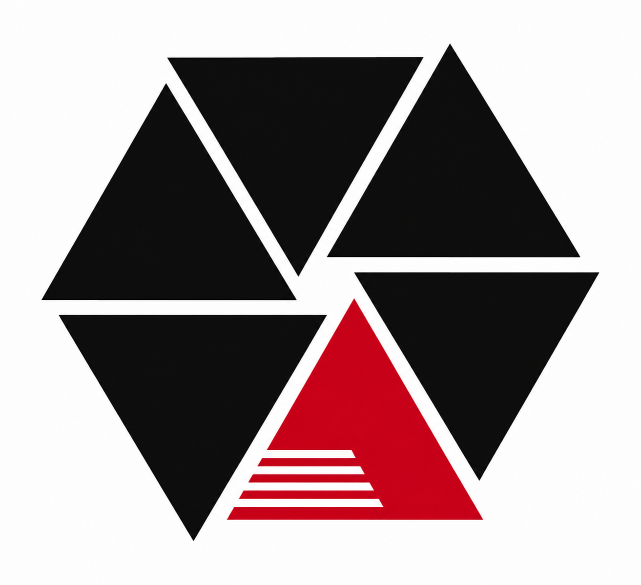 Logo used in a PROSPER Together campaign: geometric aperture-style mark made of black triangular shapes with one red triangle containing white horizontal lines.  Campaign Lead: PROSPER Together Creative Direction and Design: Paul Gormont, Apertures, Inc. — https://www.linkedin.com/in/paul-gormont-4595806/