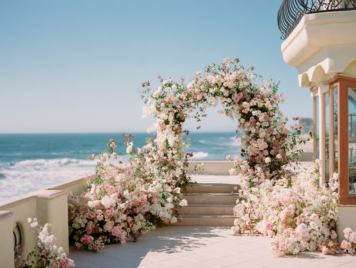 luxury intimate wedding ceremony arch florals Southern California