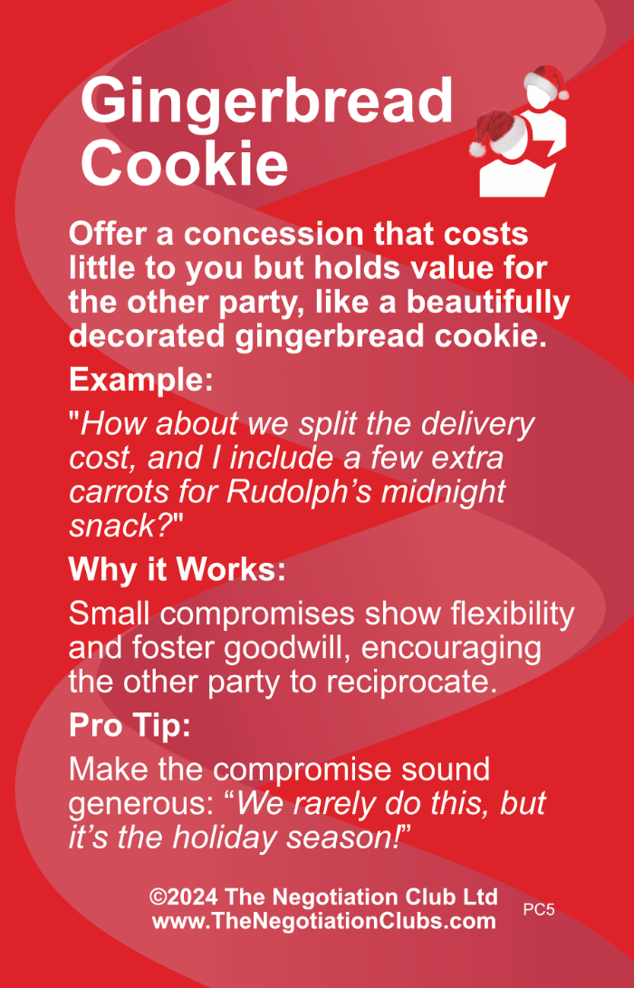 Christmas Themed Negotiation Tactic for 'Gingerbread Cookie' Tactic