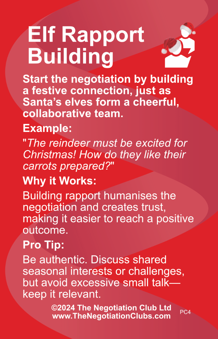 Christmas Themed Negotiation Tactic for 'Elf Rapport Building' Tactic