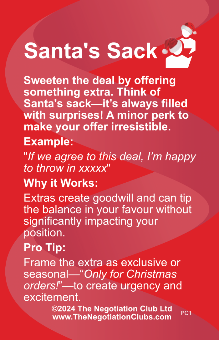 Christmas Themed Negotiation Tactic for 'Santas Sack' Tactic
