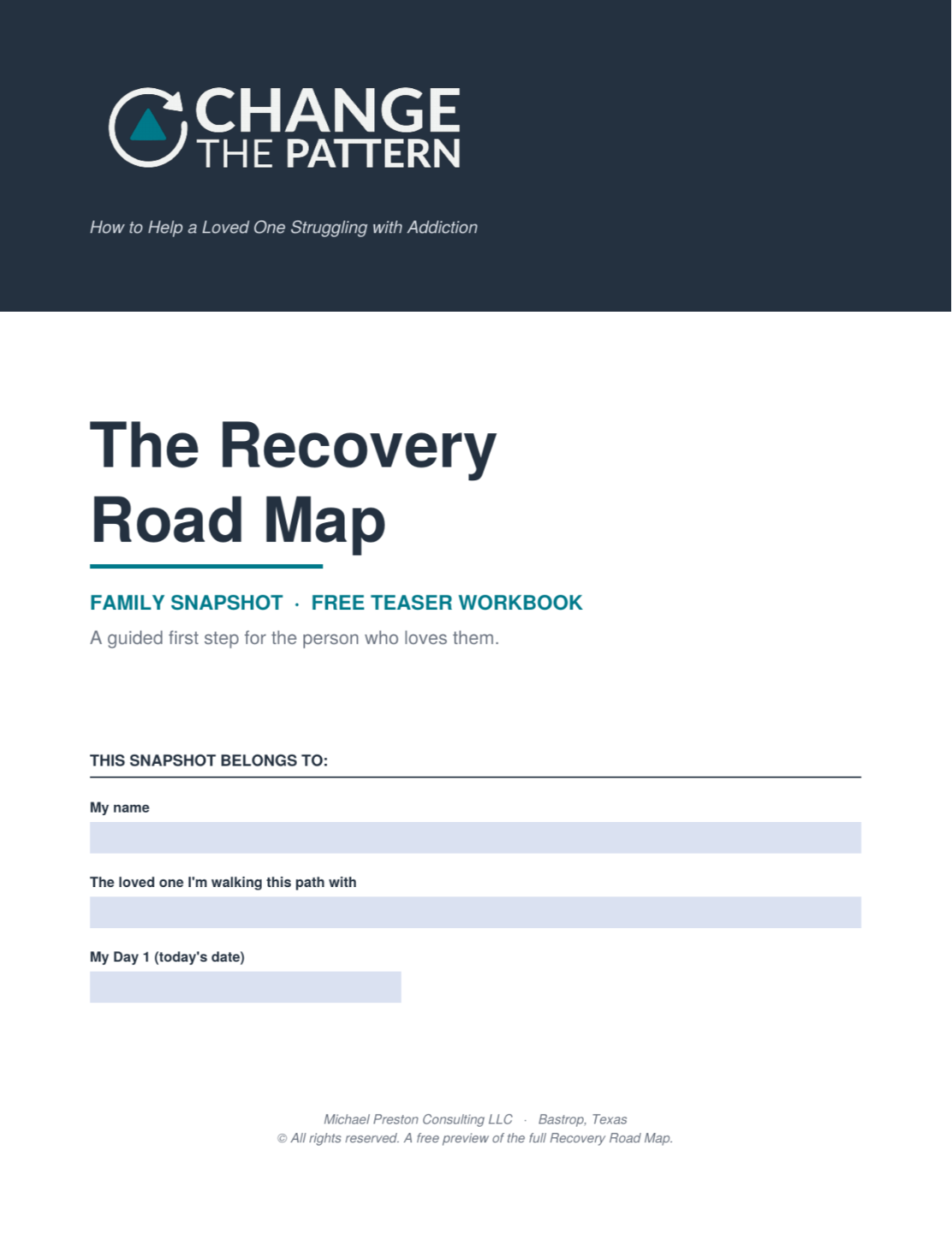 Recovery Road Map free workbook