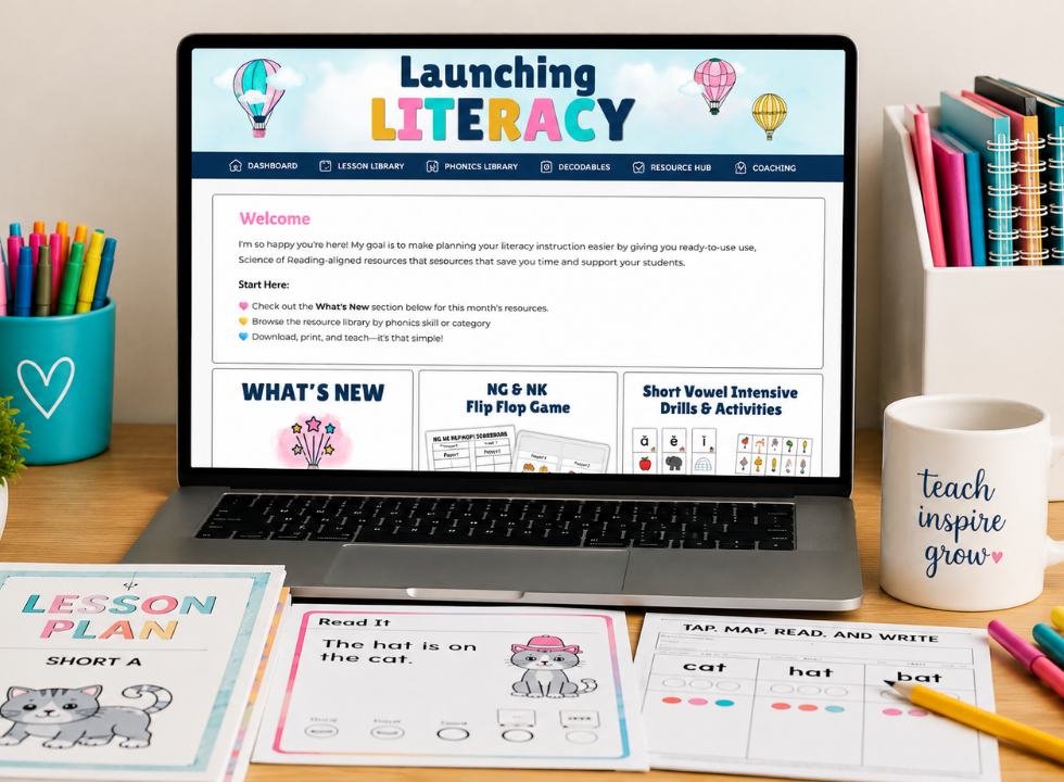 image of open laptop with launching literacy membership homepage