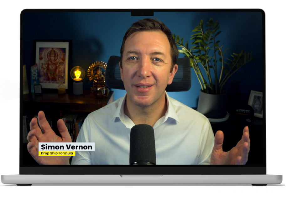 Image of Simon Vernon from Drop Ship Formula on a computer screen conducting a private 1-to-1 coaching call