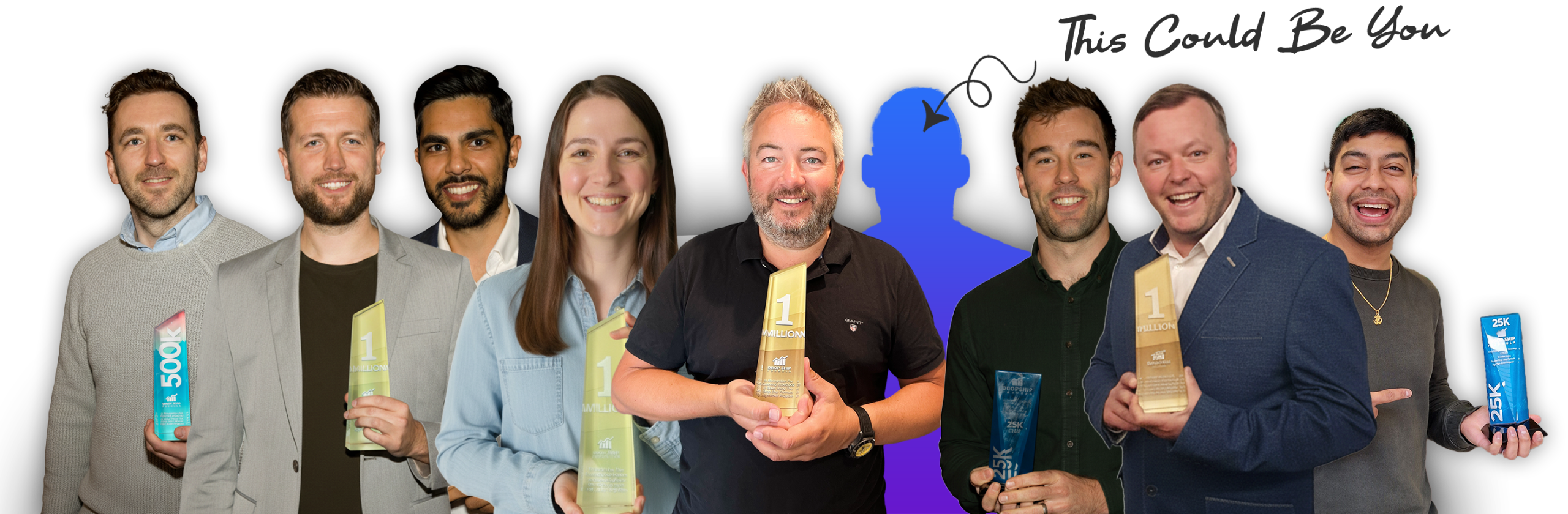 Picture showing students holding awards for their success with Drop Ship Formula