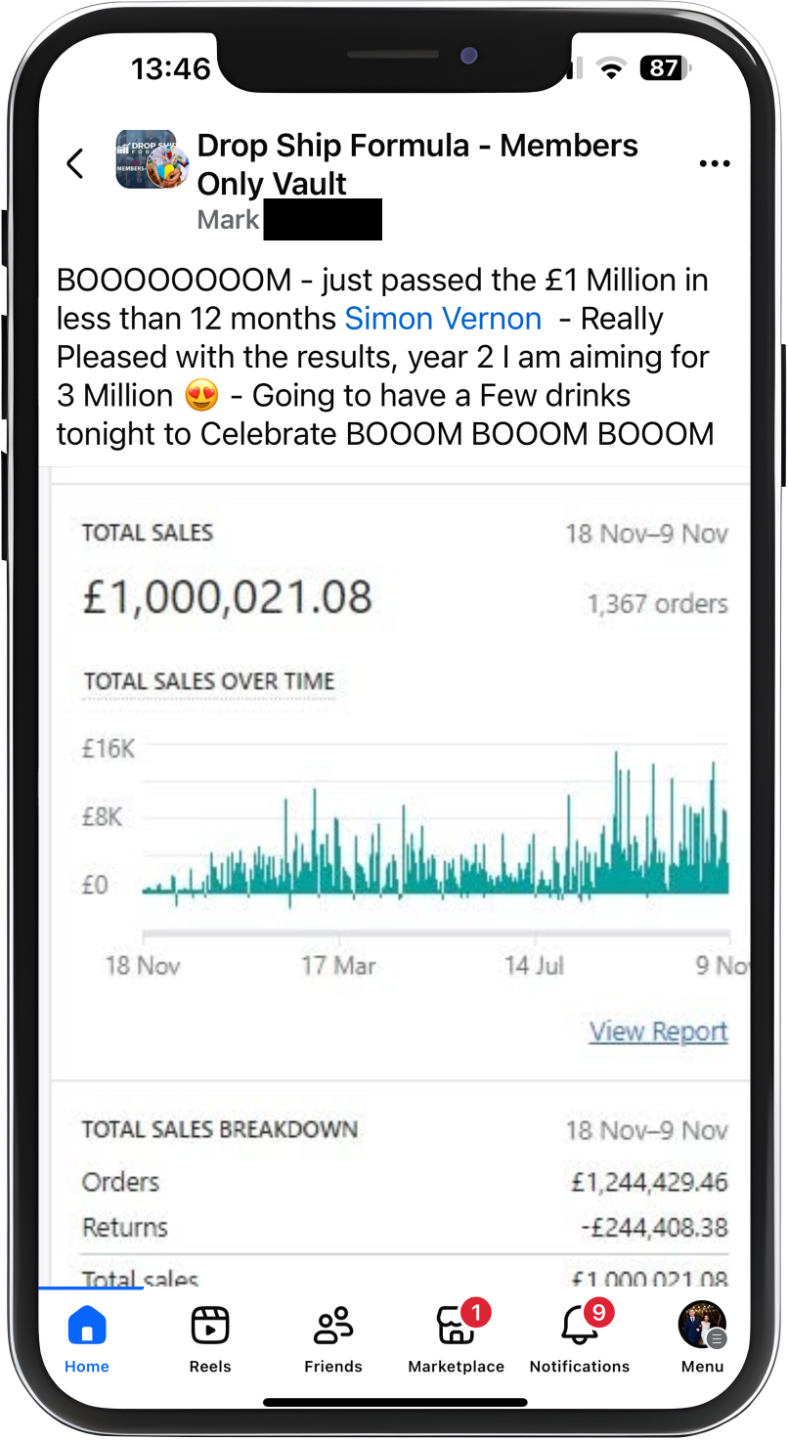 Picture showing student Mark success of £1,000,000 generated