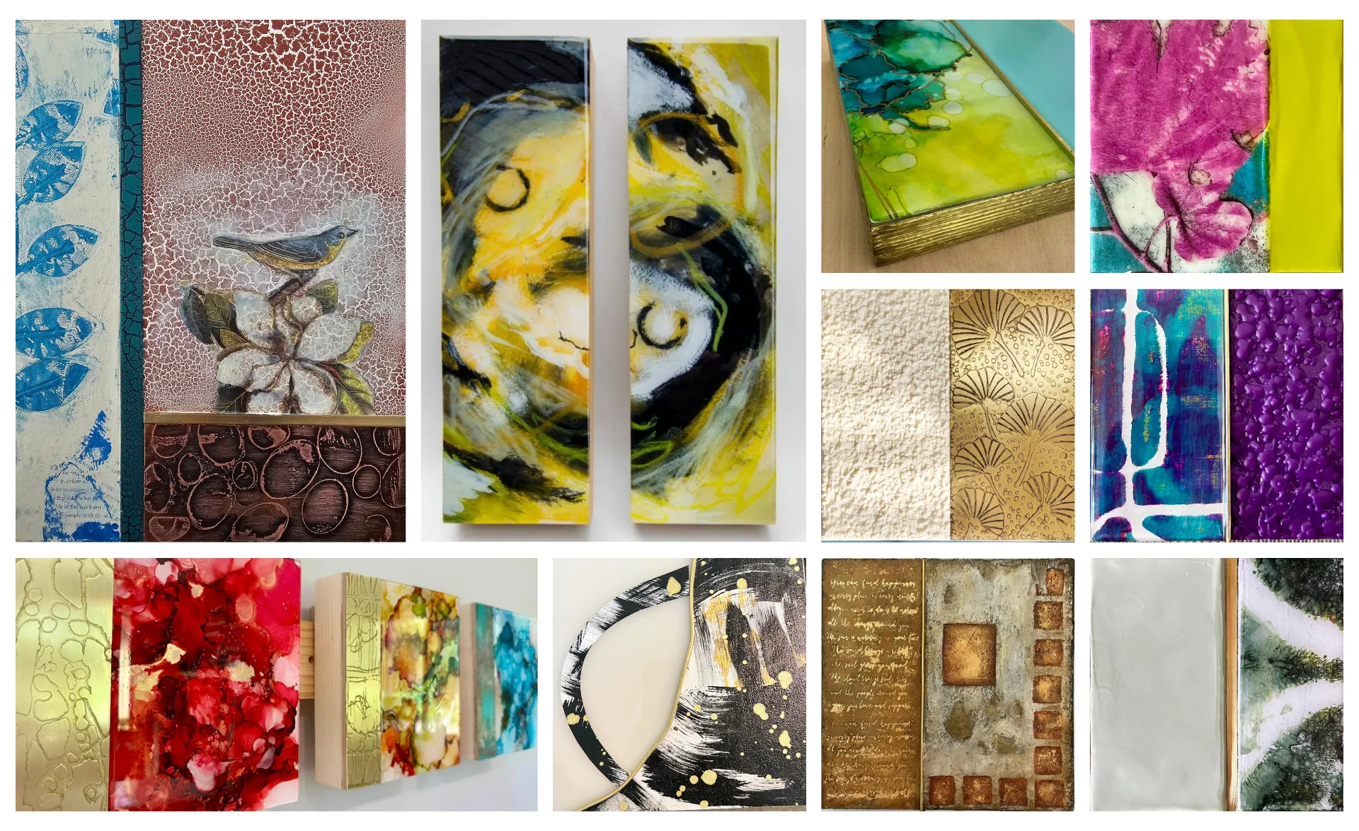 various metal and patina art course work samples from students