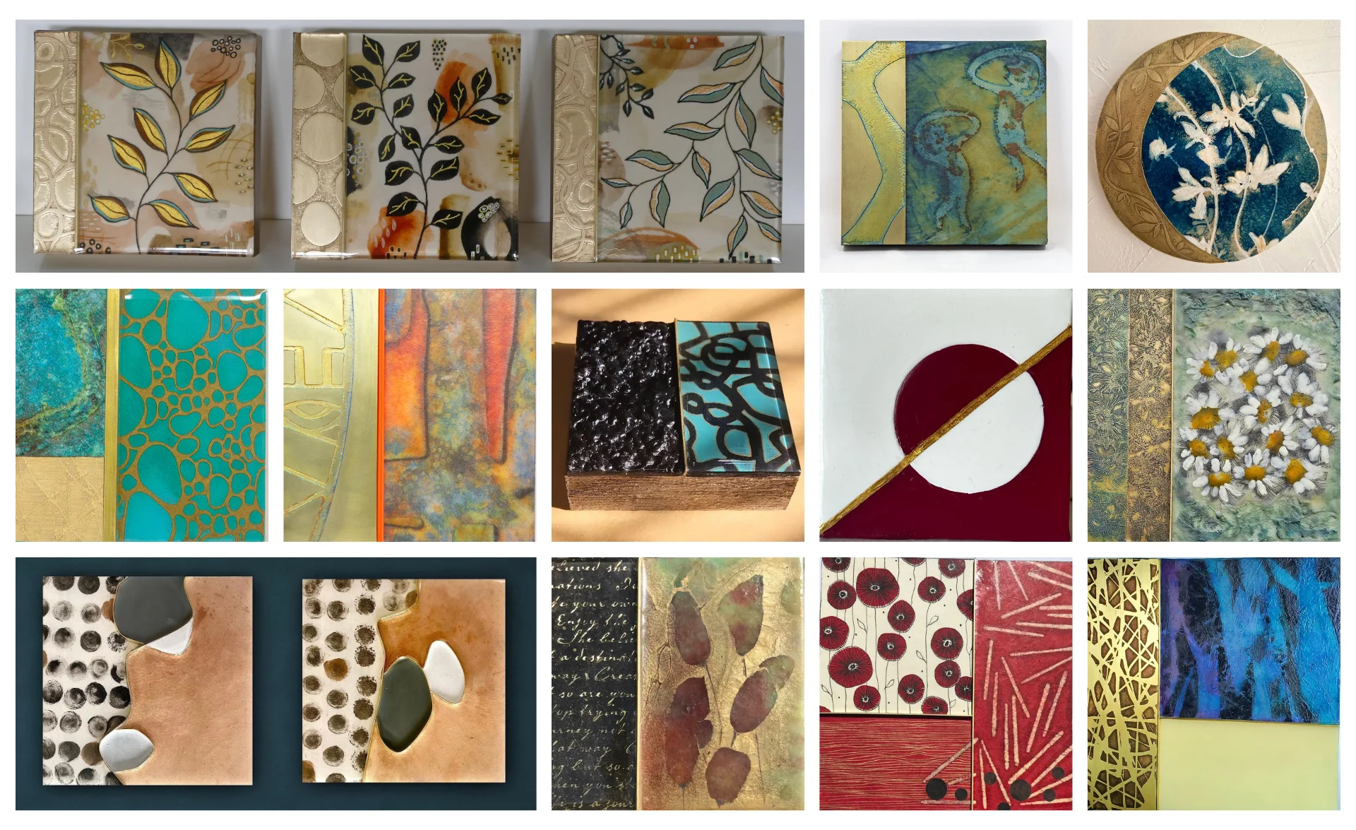 various metal and patina art course work samples from students