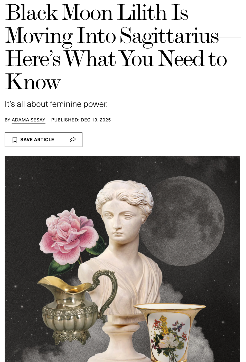 read about Black Moon Lilith in Sagittarius in Elle magazine