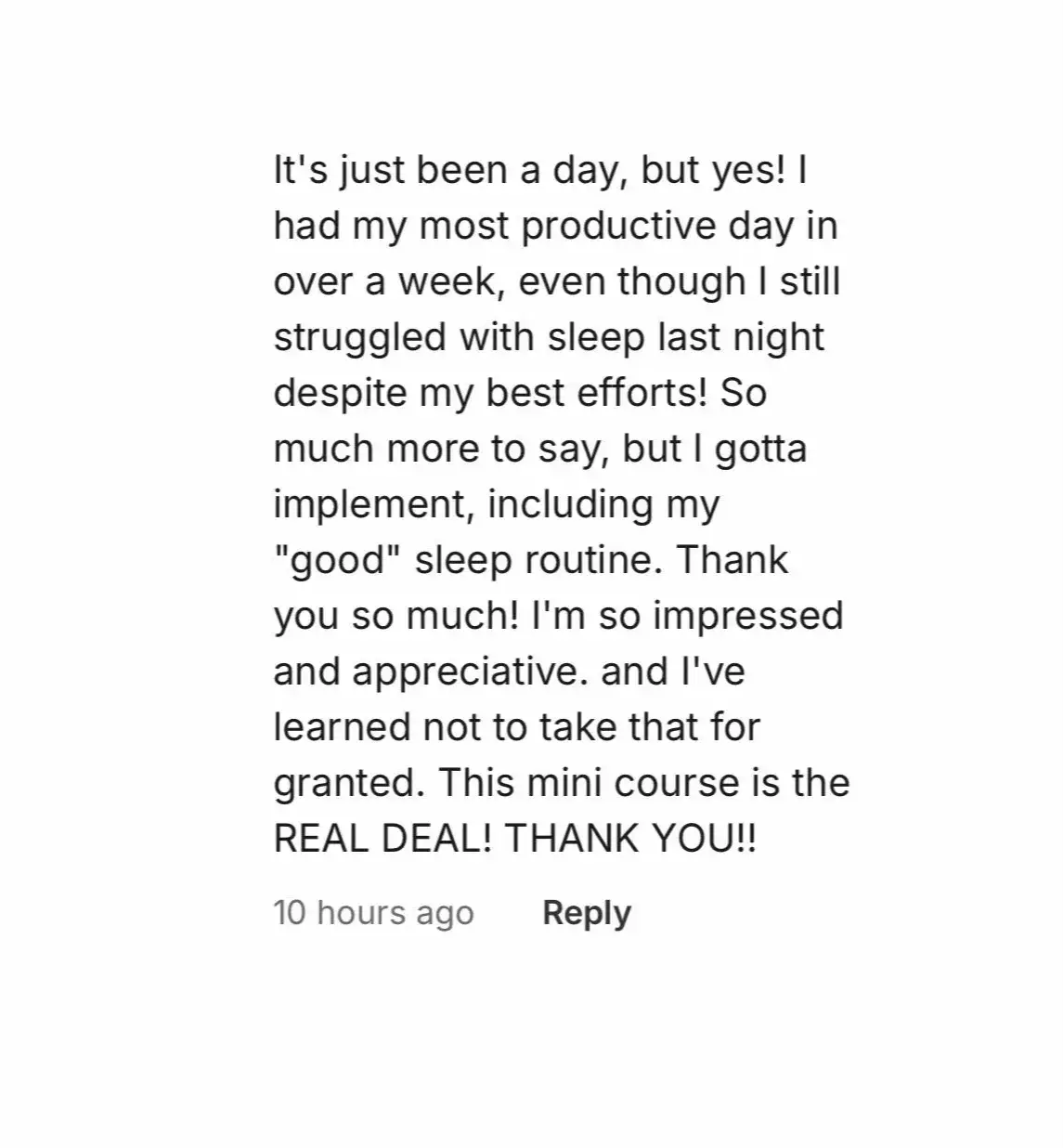 Reader testimonial screenshot