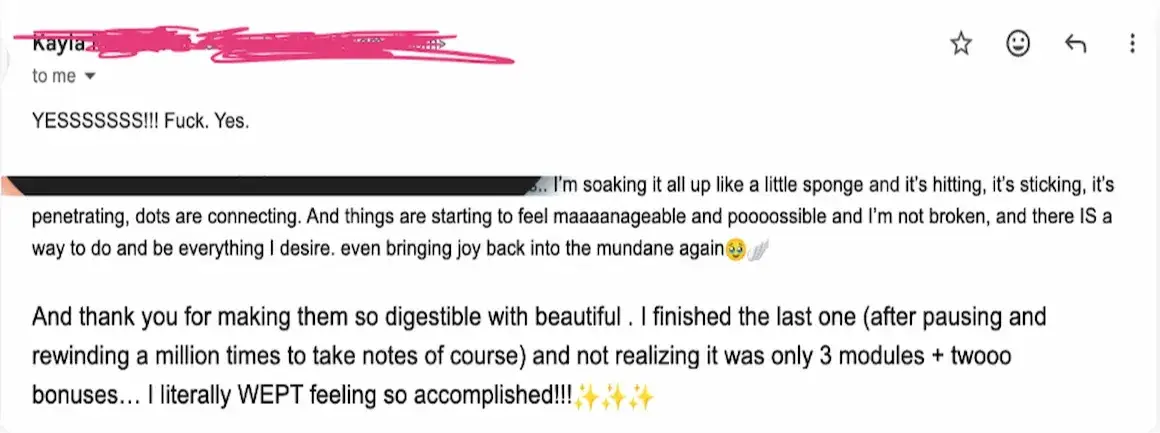 Reader testimonial screenshot