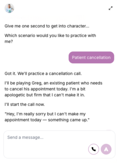Example Daisy training conversation about responding to a patient’s appointment cancellation.