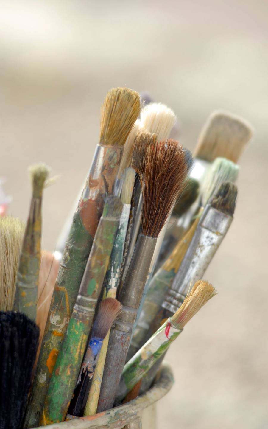 Set of well used paint brushes