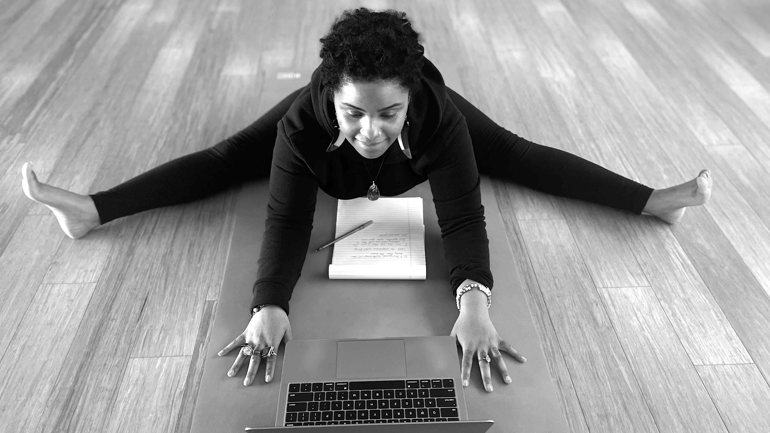 Yoga student practicing a guided sequence from 200-hour certification program.