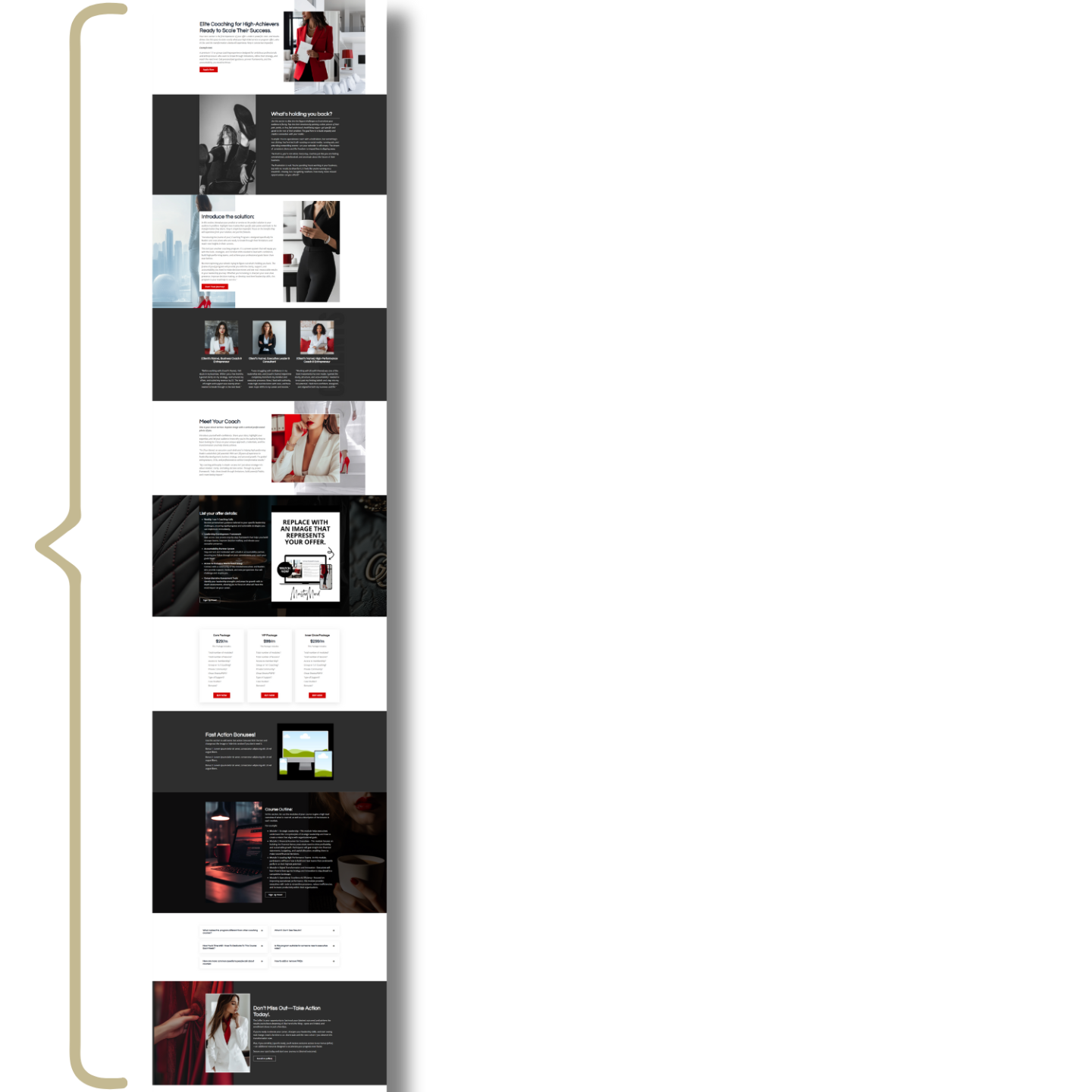 Anatomy of a high-converting Kajabi sales page showing section flow from headline to CTA