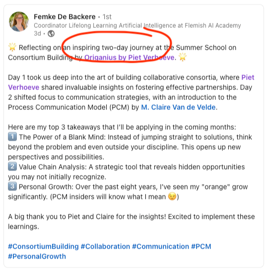 Linkedin Post from participant calling it inspireing