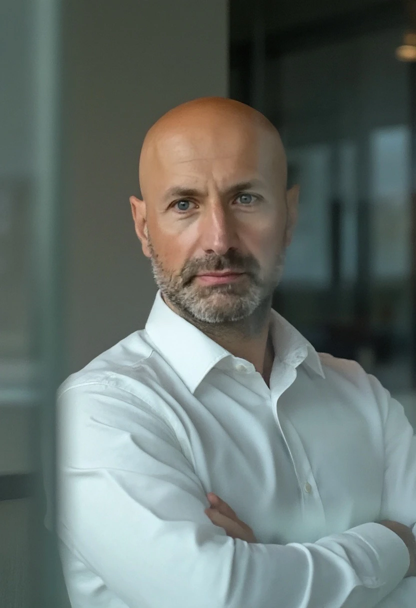 About Federico Malatesta, Transformational, Executive and Equine Coach, portrait in his office, white shirt