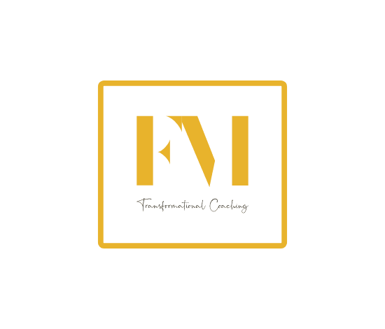 FM Transformational Coaching logo in gold and white, circle, ripples