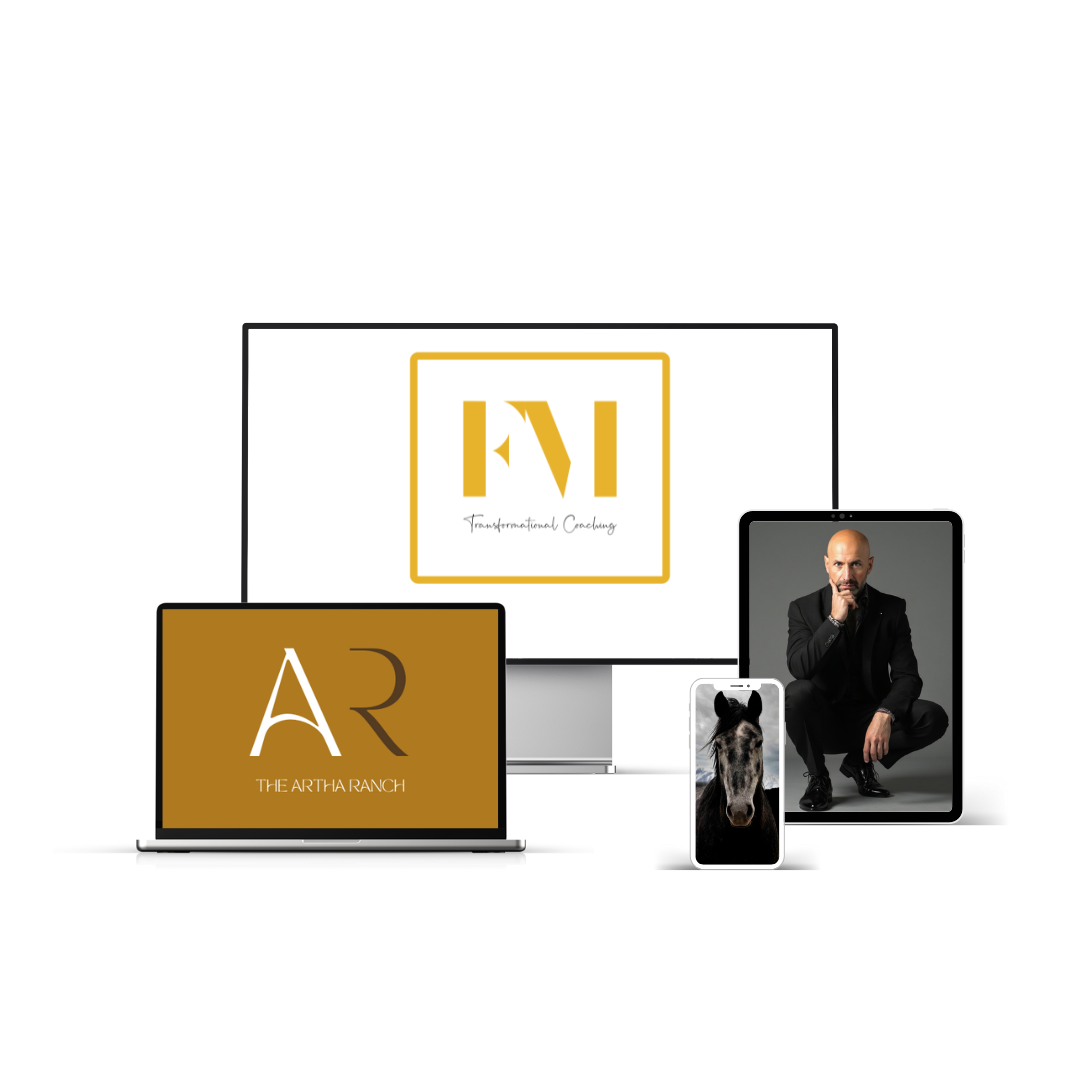 FM Transformational Coaching and The Artha Ranch brand visuals displayed across devices with Federico Malatesta portrait.