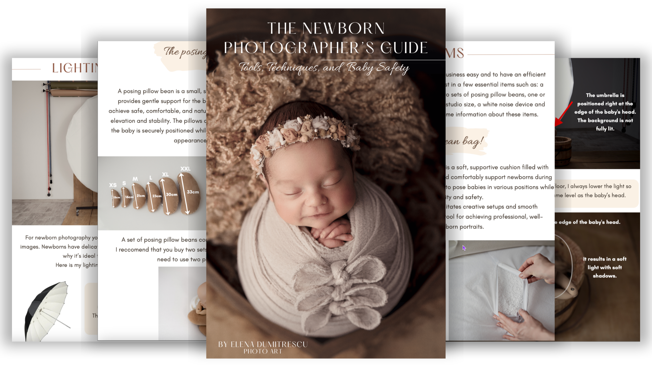 Newborn Photographer’s Guide downloadable PDF with key tips on safety, equipment, props, marketing, and more to support your photography learning