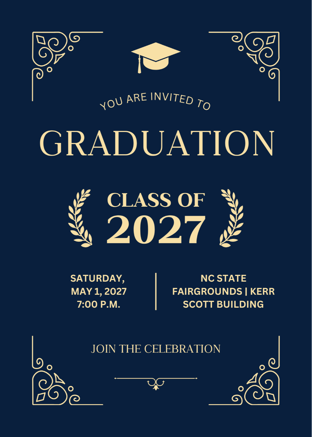 Sample personalized digital graduation announcement provided to participants in the 2027 NC Homeschool Graduation.