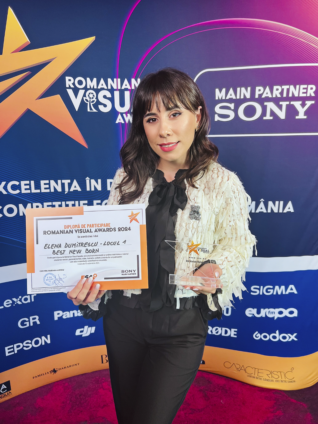 Portrait of Elena Dumitrescu, a passionate newborn and maternity photographer, sharing her journey from humble beginnings to becoming a successful professional with her own studio