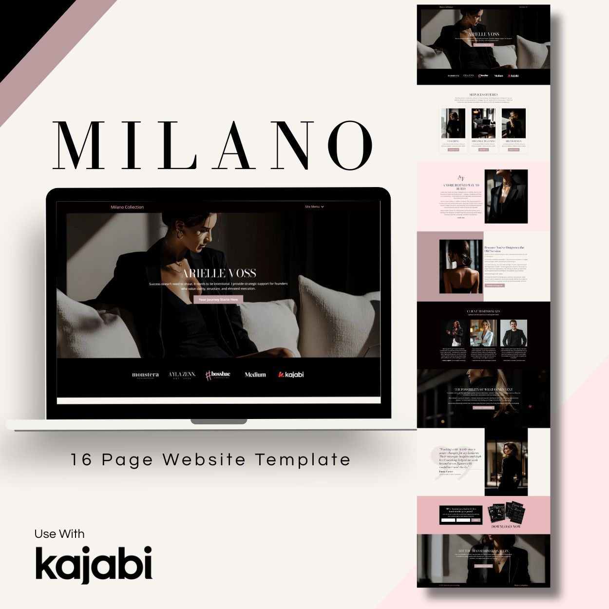 Executive Kajabi website template shown on a tablet, laptop and desktop