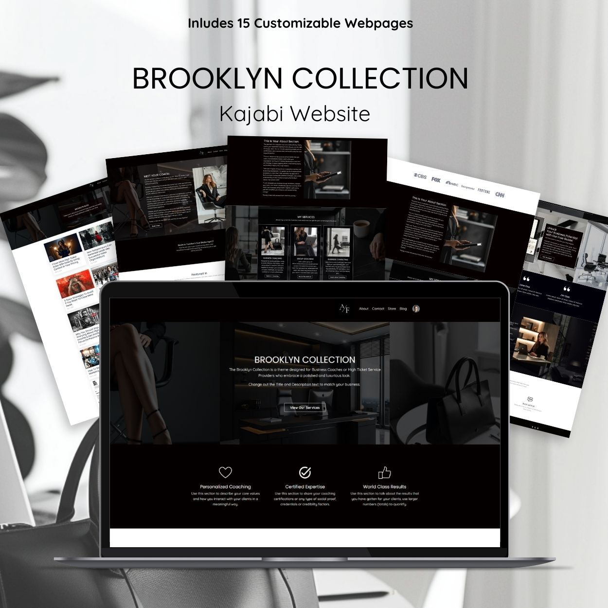 Multiple views of the Brooklyn Kajabi Website Template