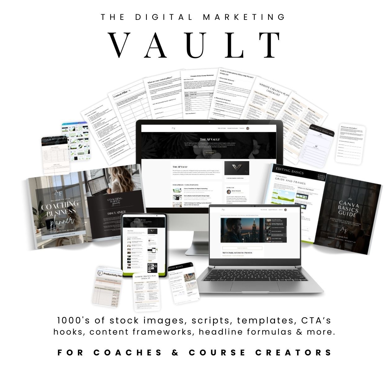 Digital Marketing Vault bonus included with Kajabi website templates featuring templates, scripts, and conversion resources