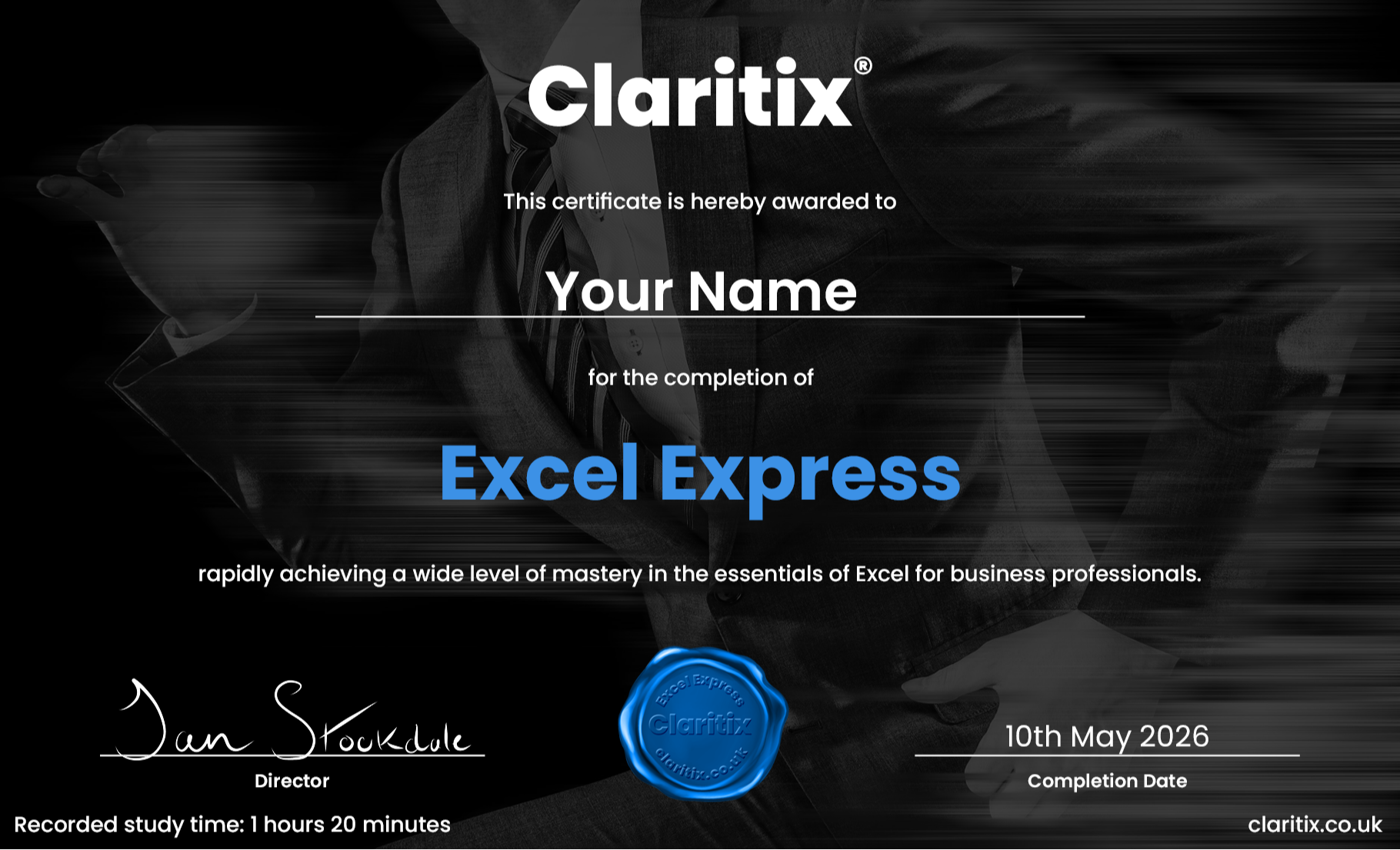 Excel Analyst certificate of completion