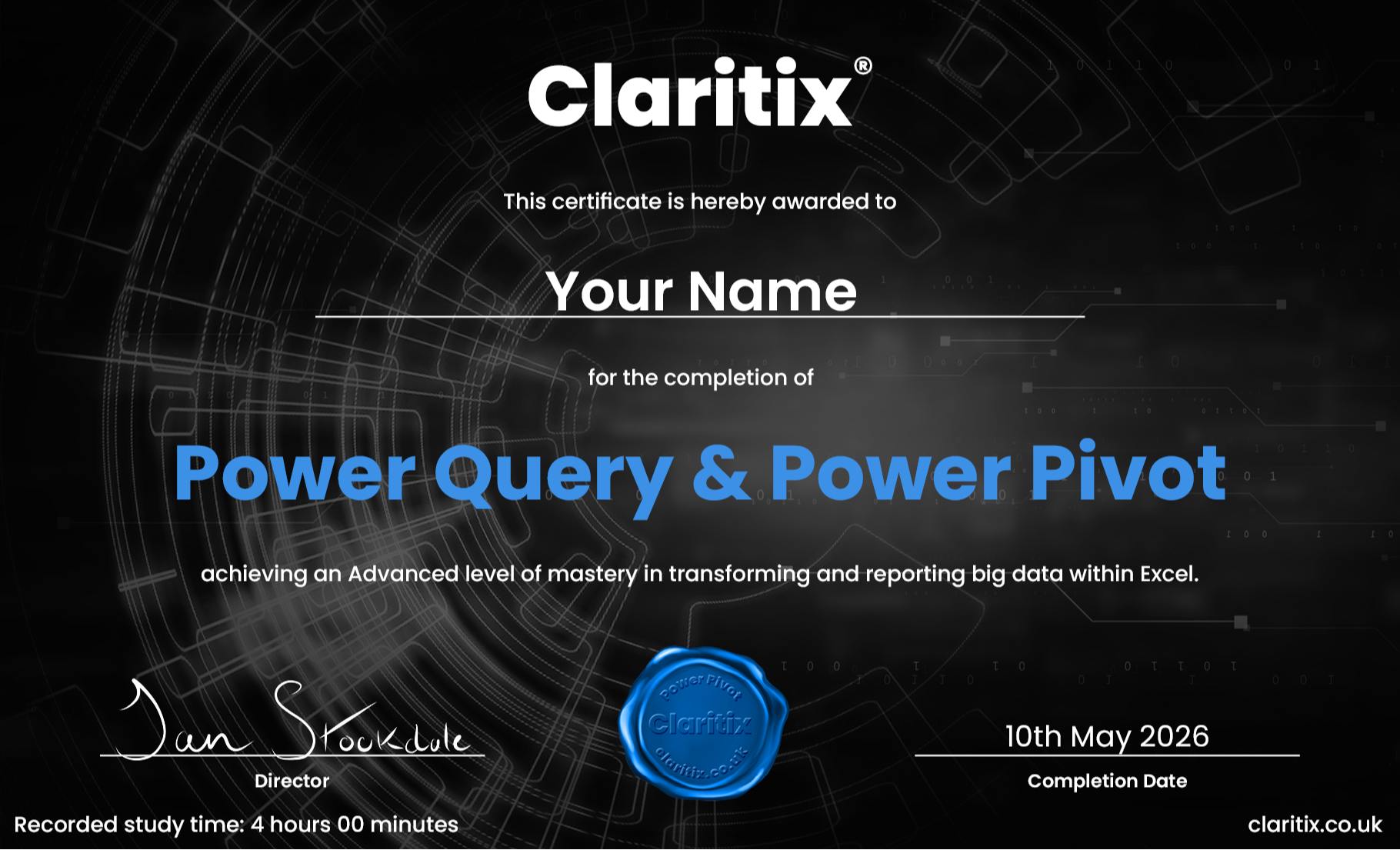 Power Query & Power Pivot Automating Reporting certificate of completion