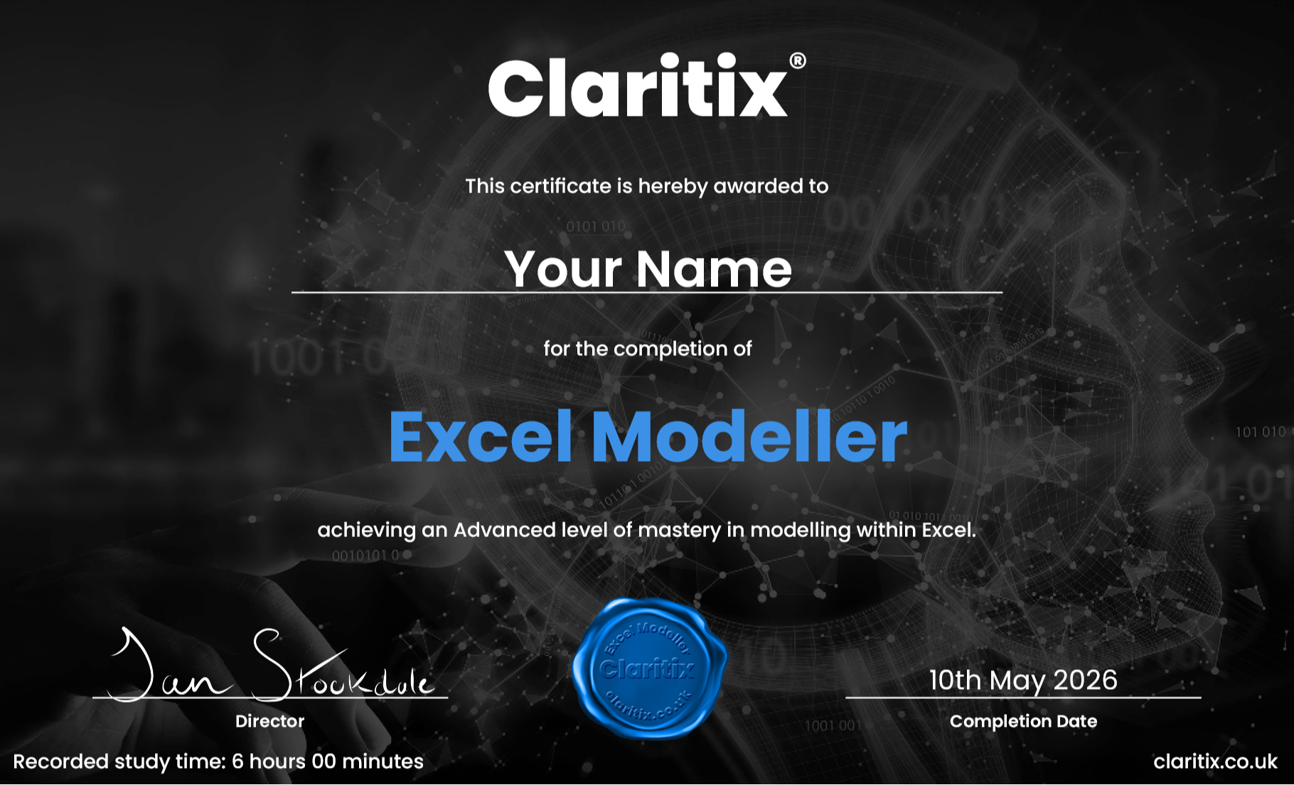 Excel Modeller certificate of completion