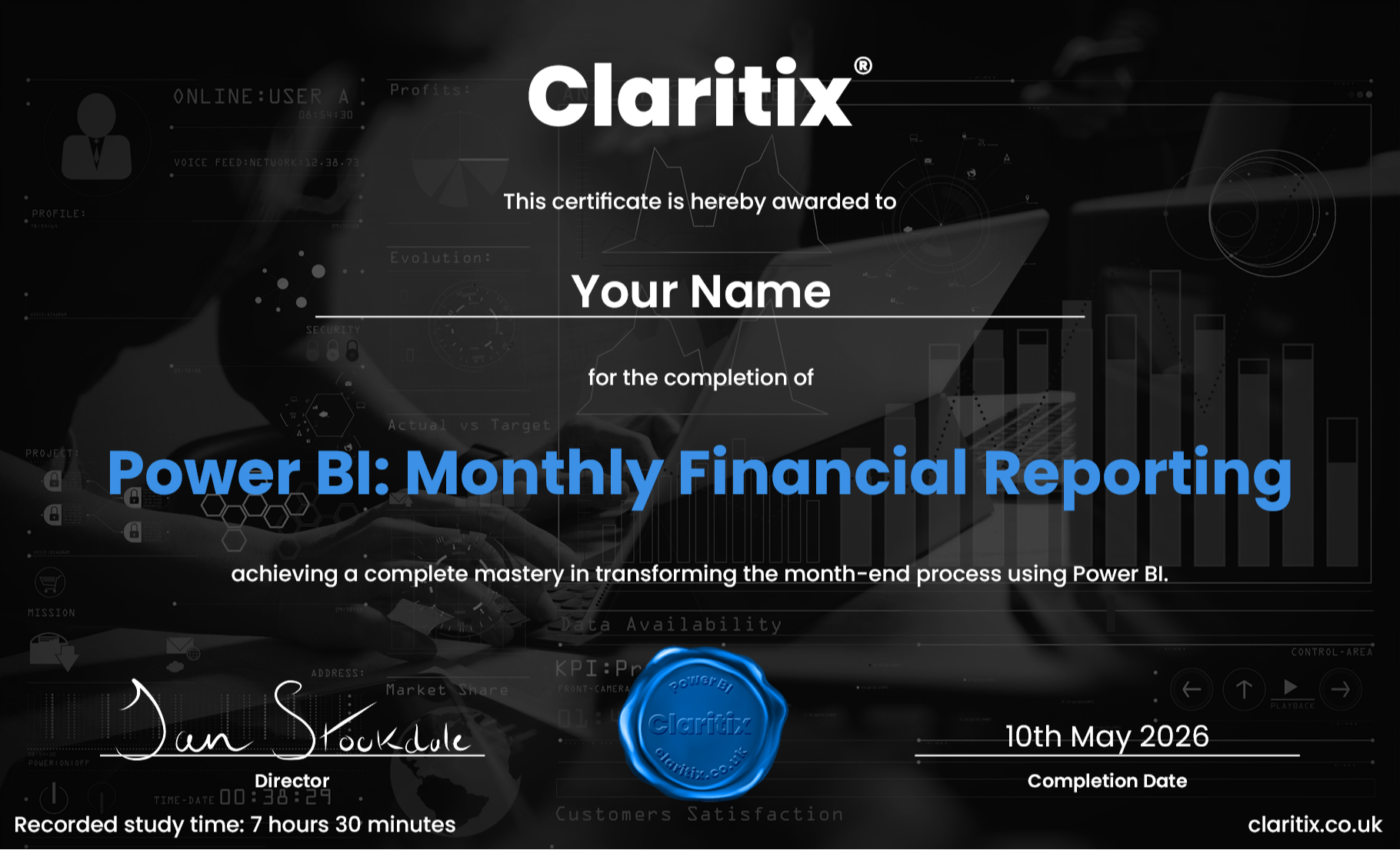 Power BI Monthly Financial Reporting certificate of completion
