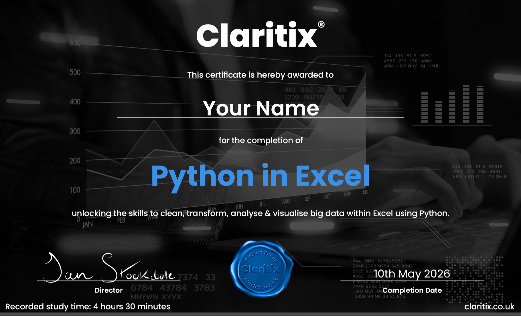 Excel Analyst certificate of completion