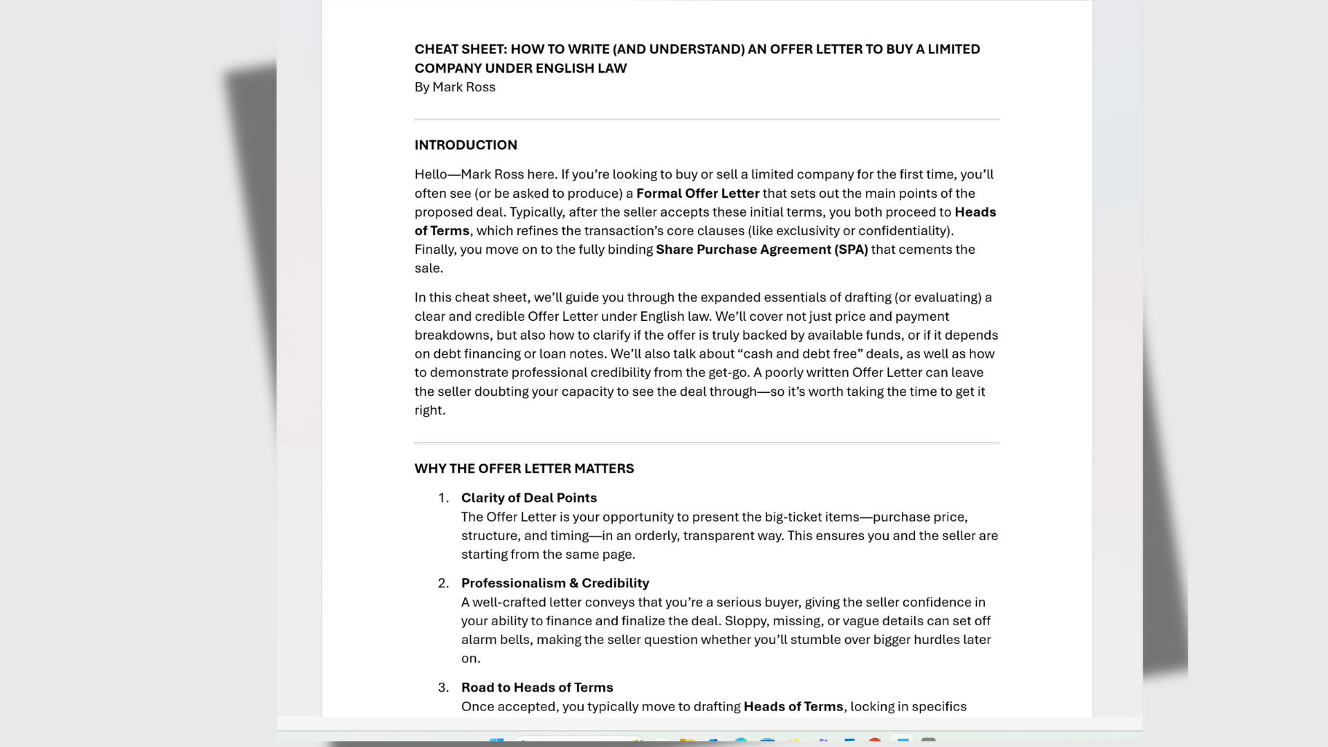 Buy A UK Business - Offer Template