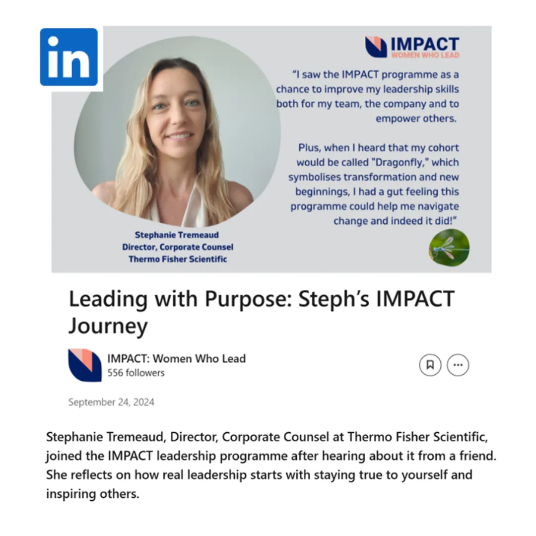 Testimonial Image: I saw the IMPACT programme as as chance to improve my leadership skills both for my team, the company and to empower others. Stephanie Tremeaud